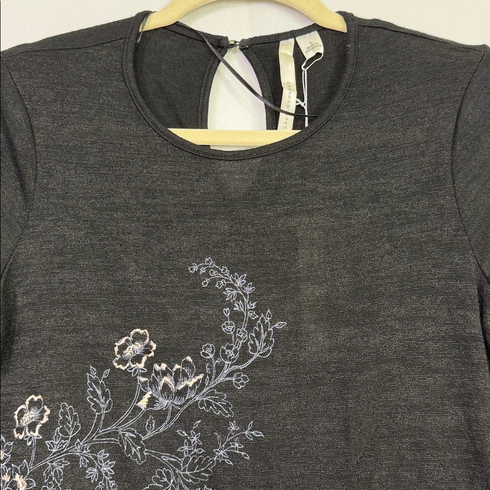 Elegant Lauren Conrad Black Floral Embroidered Women's Peplum Top - Picture 3 of 6